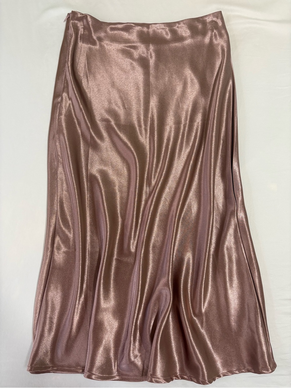 Satin Midi Skirt in Rose Gold